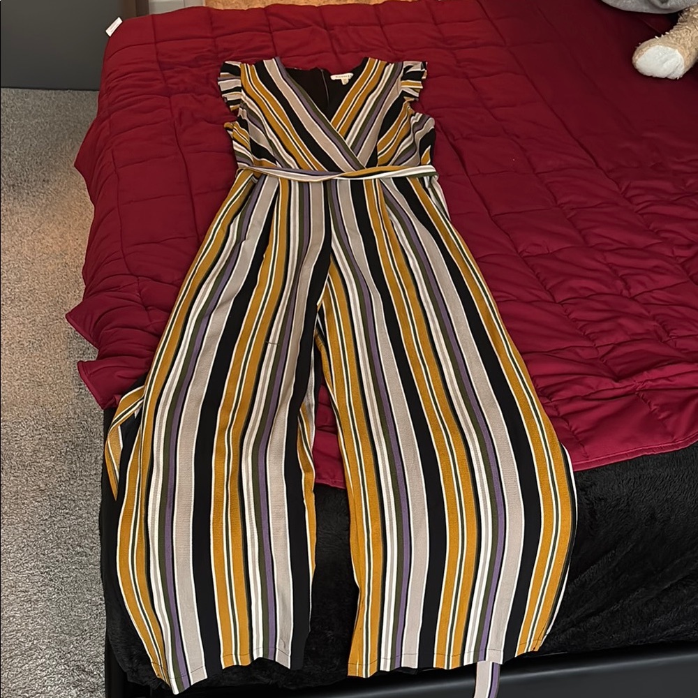 Striped Jumpsuit in Black, Yellow, and White